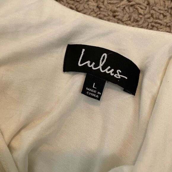 Lulus White Mini Dress Slit Peasant Trim Large Sundress Formal Wedding - Picture 5 of 9